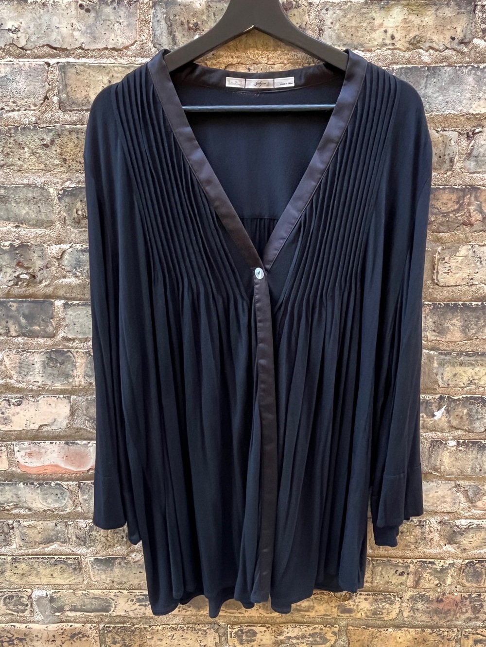 Gibson V-Neck Lightweight Cardigan Sweater Pleated Black Size 2X